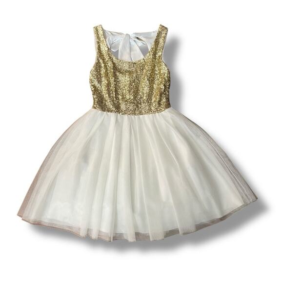 Windsor gold sequined tulle cocktail dress size 7 / 8 - Picture 8 of 11